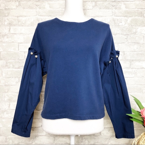 Amaryllis Tops - Amaryllis Blue Long Sleeve Back-Tie Top Small